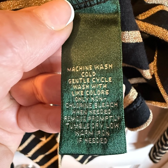 Ralph Lauren Black and Metallic Gold Striped Sweater Classic Stripe Glitzy SZ XL - Picture 5 of 8